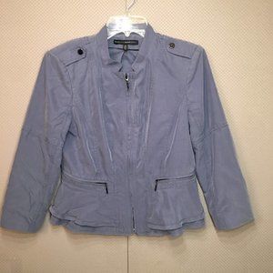 White House Black Market Cropped Blazer Jacket Blue Size 8 Padded Shoulders